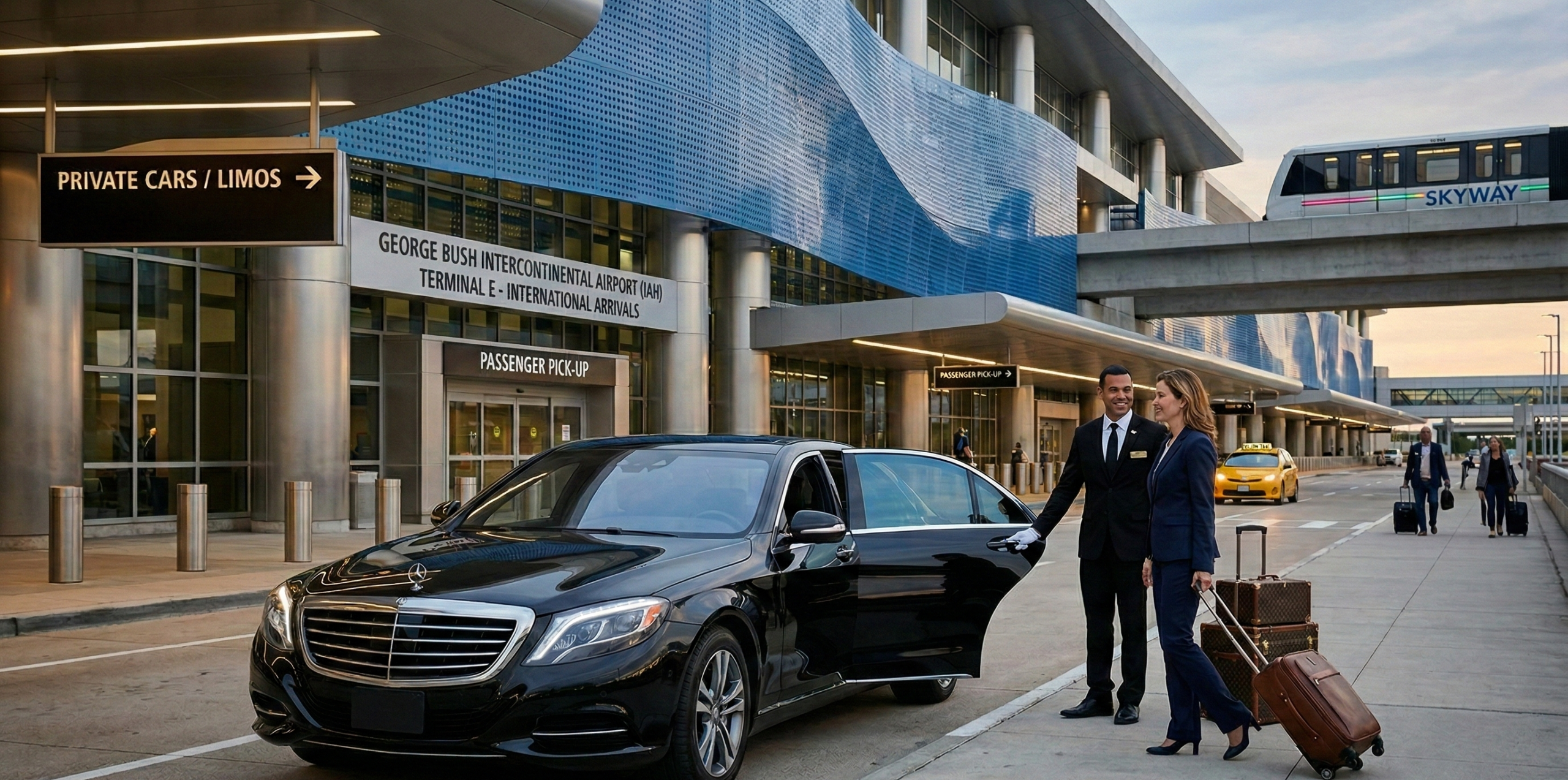 luxury car service Houston airport transfer at IAH terminal