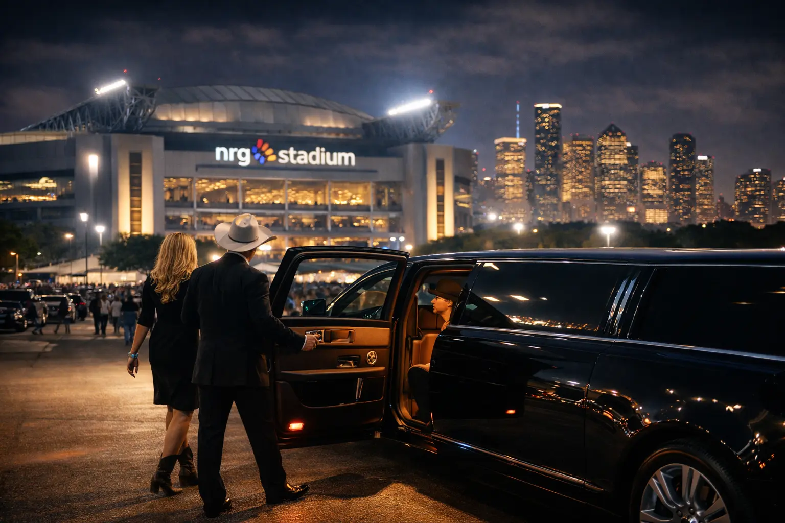 Houston Rodeo limo service arriving at NRG Stadium