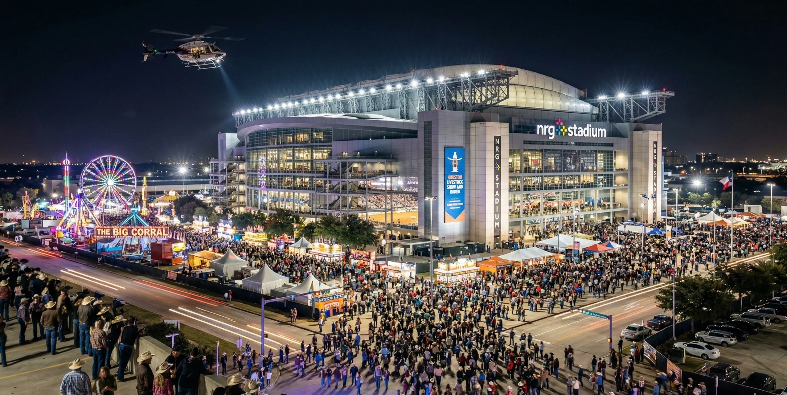 Houston Rodeo transportation at NRG Stadium during evening concert