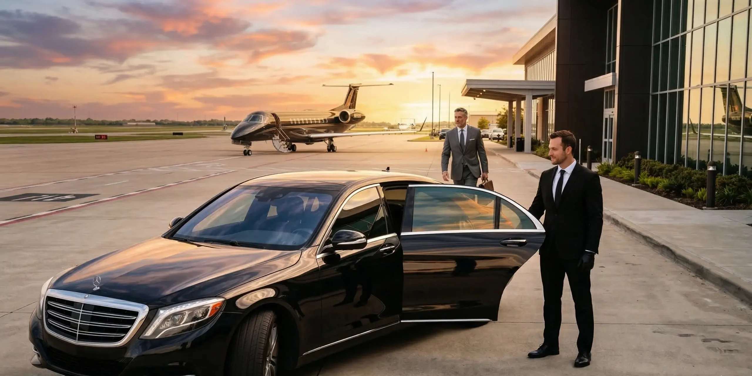 Luxury car private jet airport Houston transfer
