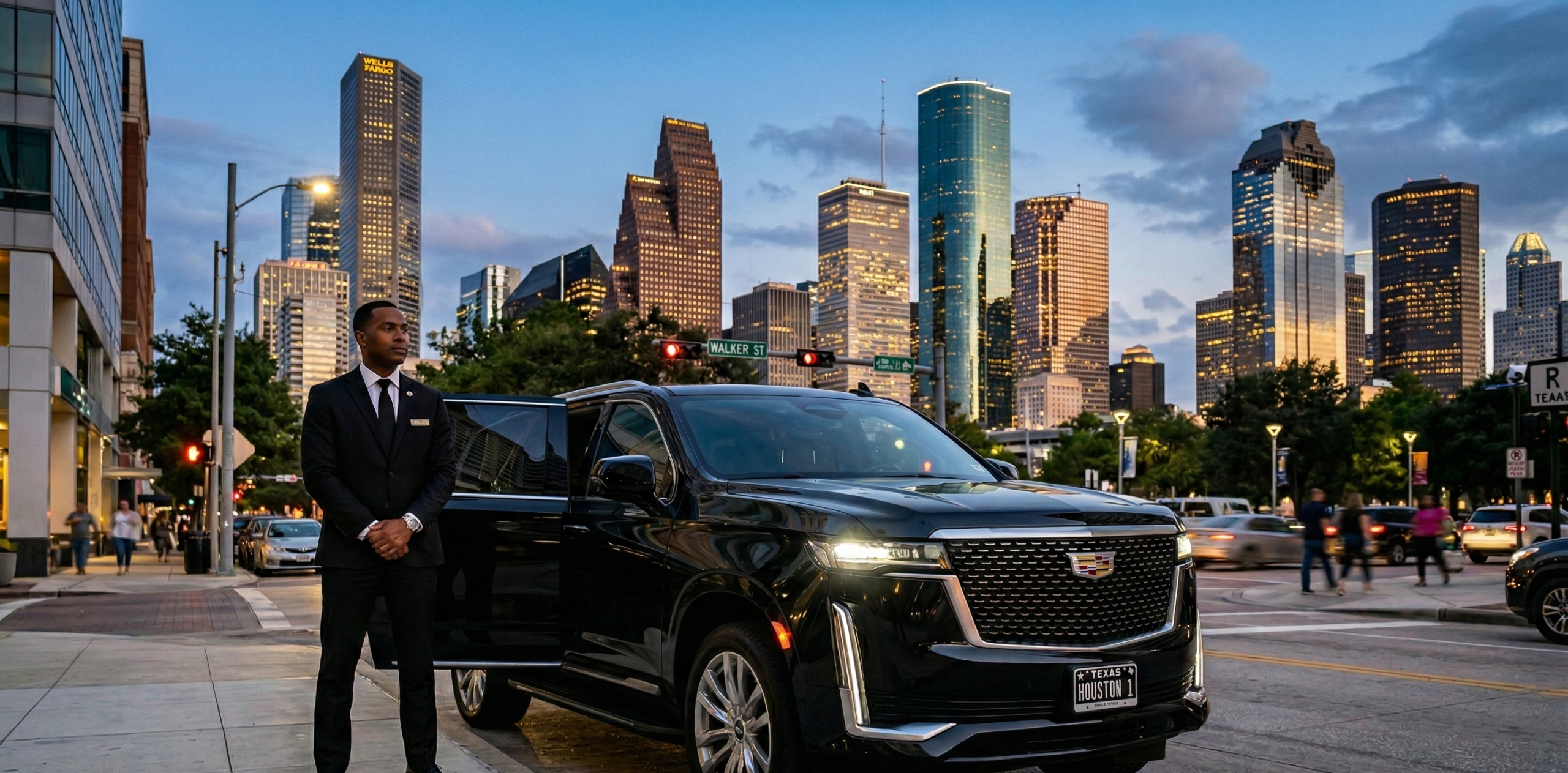 luxury car service Houston black SUV with professional chauffeur