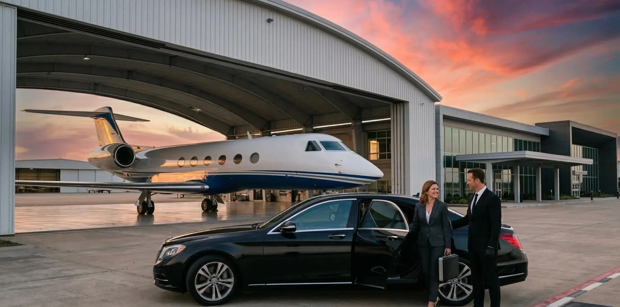luxury transportation Houston Executive Airport private jet terminal