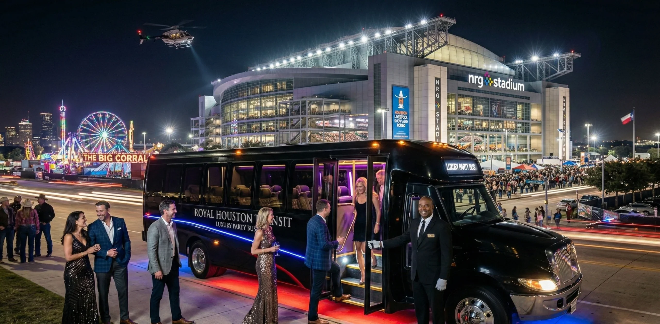 Luxury party bus Houston Rodeo group transportation