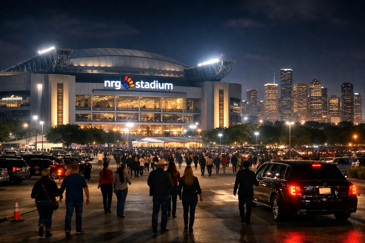 NRG Stadium event transportation Houston night crowd