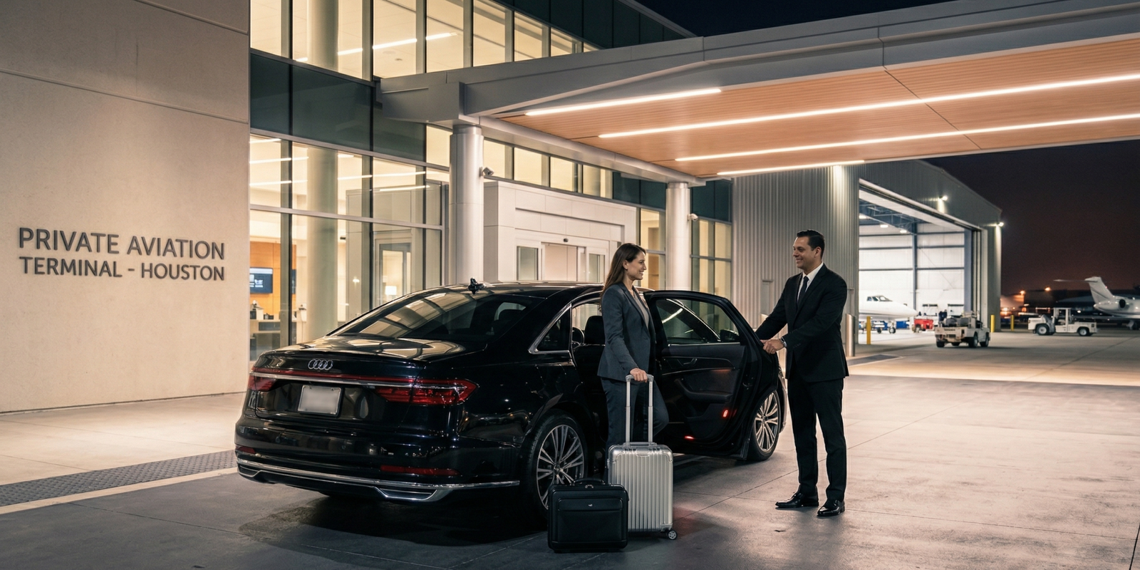 Houston airport limo service private jet FBO transportation