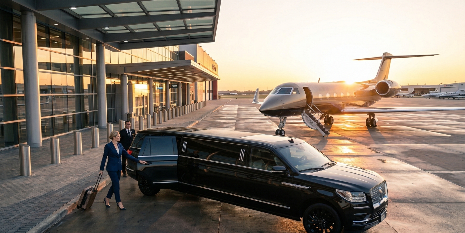 private jet transportation Houston luxury limo FBO